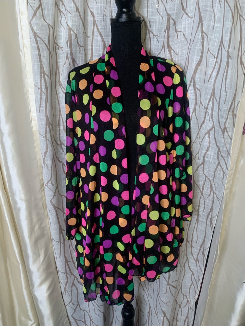 1980s Vintage Oscar de la Renta Black swimwear/duster with Multicolor Polka Dot